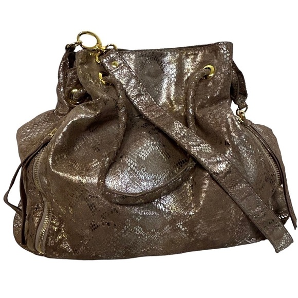 Helena De Natalio Metallic Gold Shimmer Snake Print Shoulder Bag - Picture 1 of 14
